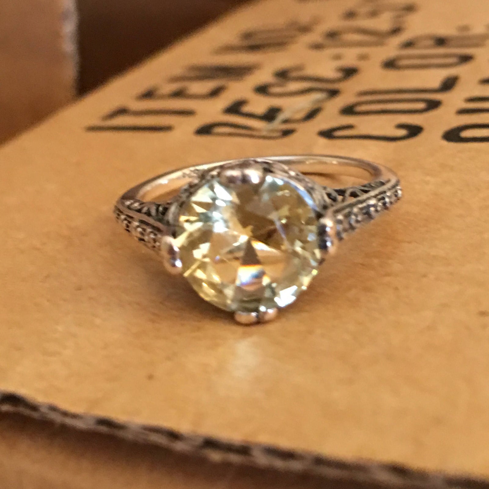 Vibrant Aquamarine or Lemon Citrine in Beautiful Filigree Art Deco Style Mounting