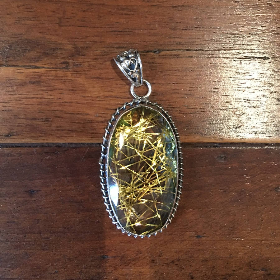 Vintage Style Sterling Silver and Rutilated Quartz Pendant