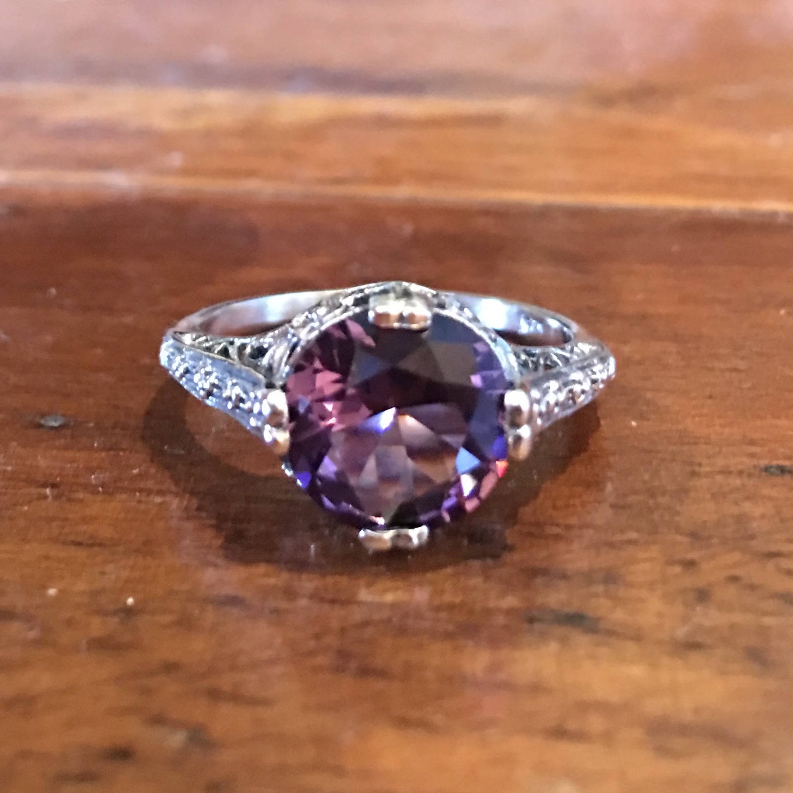 Large Amethyst in Sterling Silver Art Deco Style Mounting