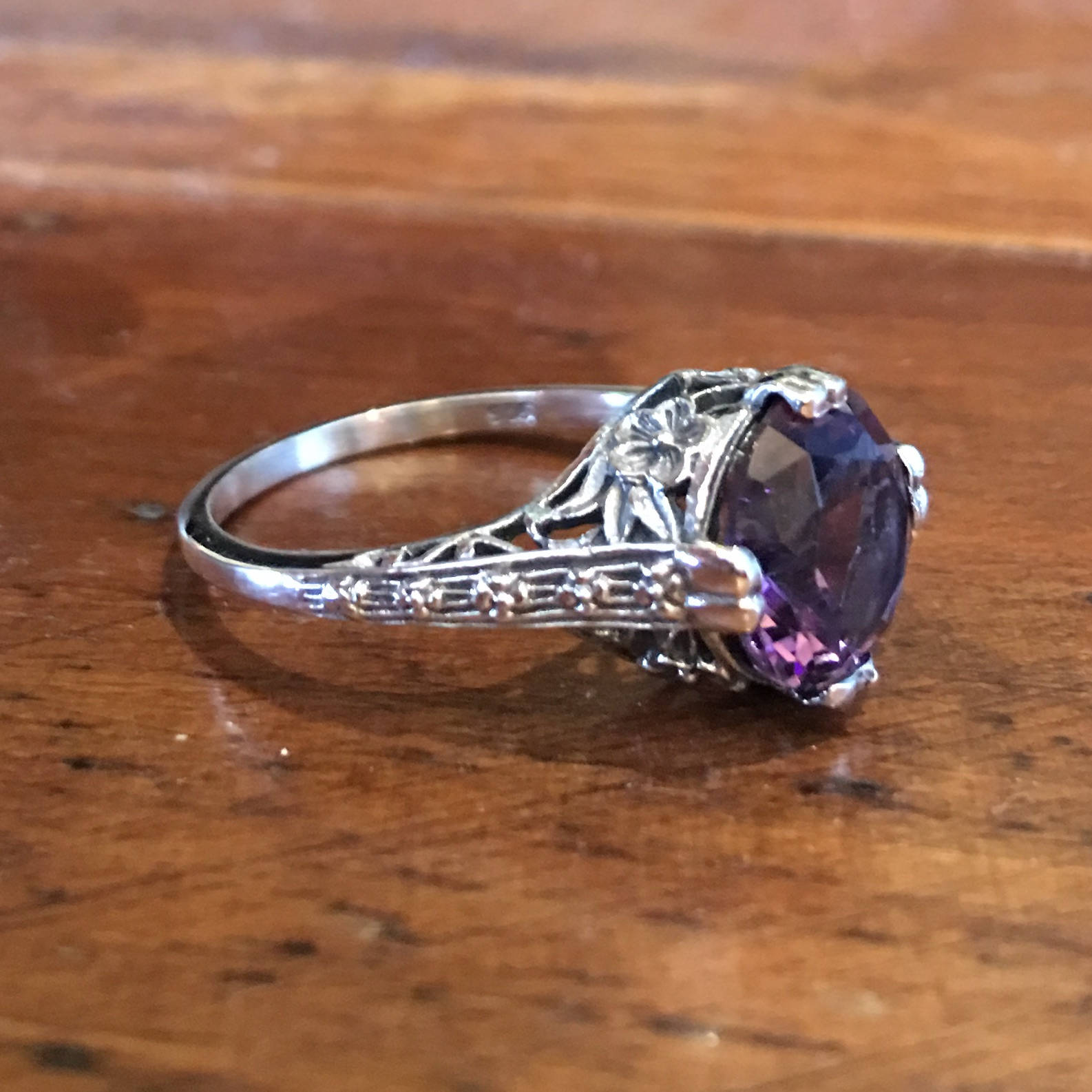 Large Amethyst in Sterling Silver Art Deco Style Mounting