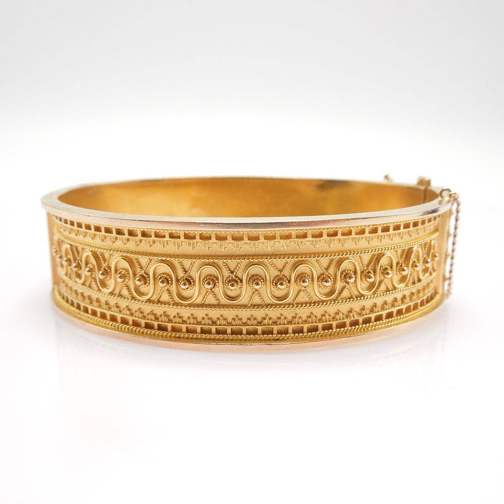 Yellow Gold Etruscan Revival Style Bracelet -- Granulated Gold