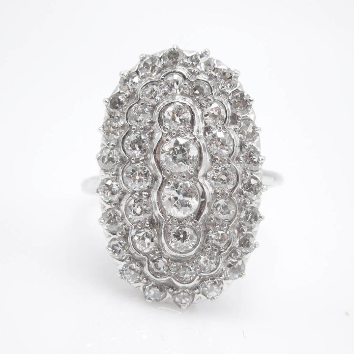 Large Art Deco Diamond Cluster Ring in Platinum