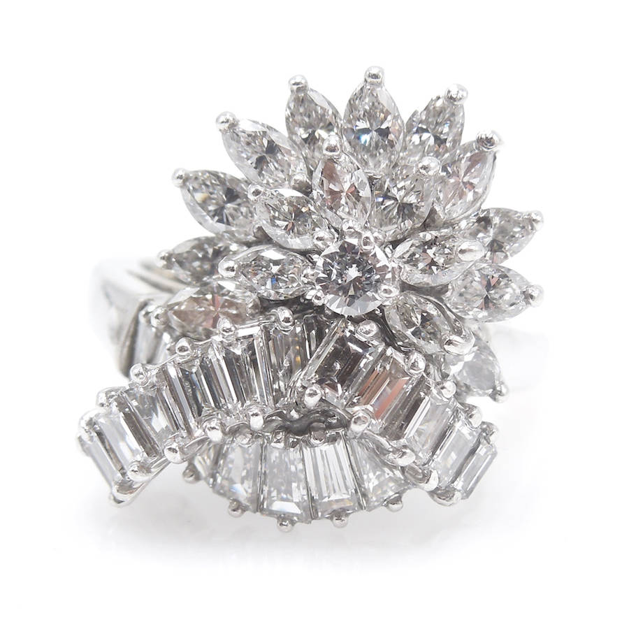 Vintage Baguette, Marquise, Round Brilliant Diamond Ring - White Gold