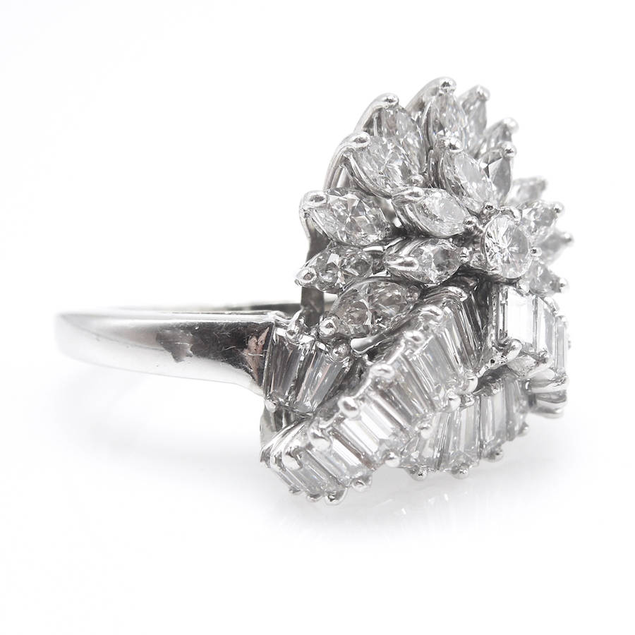 Vintage Baguette, Marquise, Round Brilliant Diamond Ring - White Gold