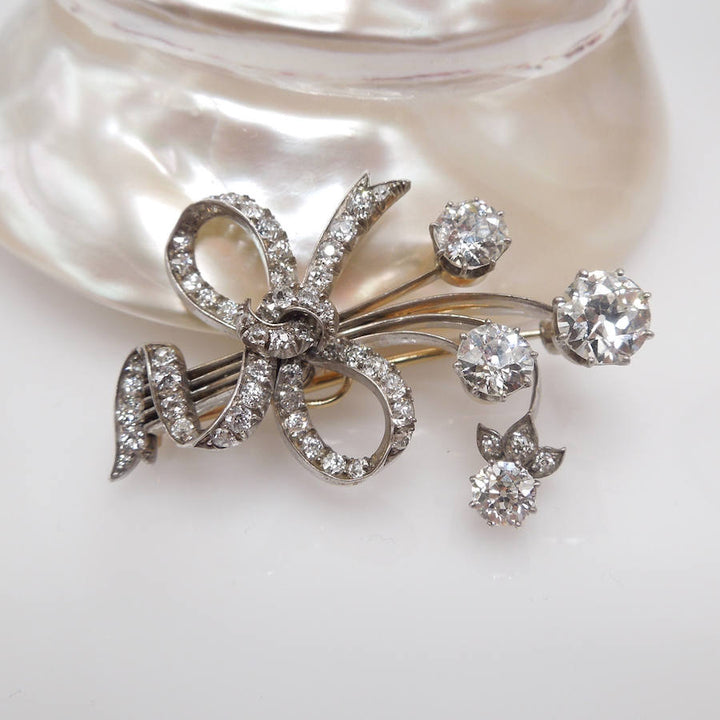 4 carat Diamond Flower Bundle Brooch in Gold and Platinum