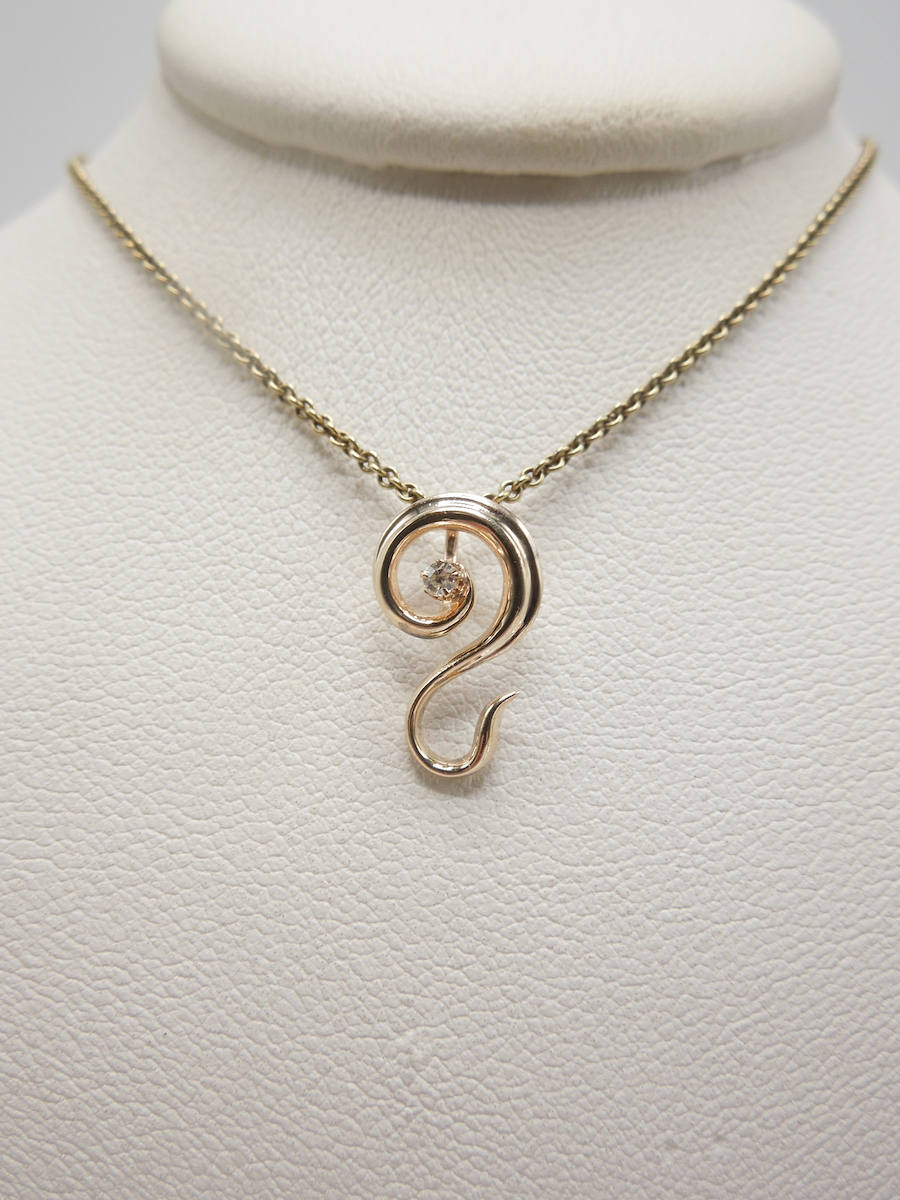 Art Nouveau Yellow Gold Swirl / Question Mark / Snake Pendant