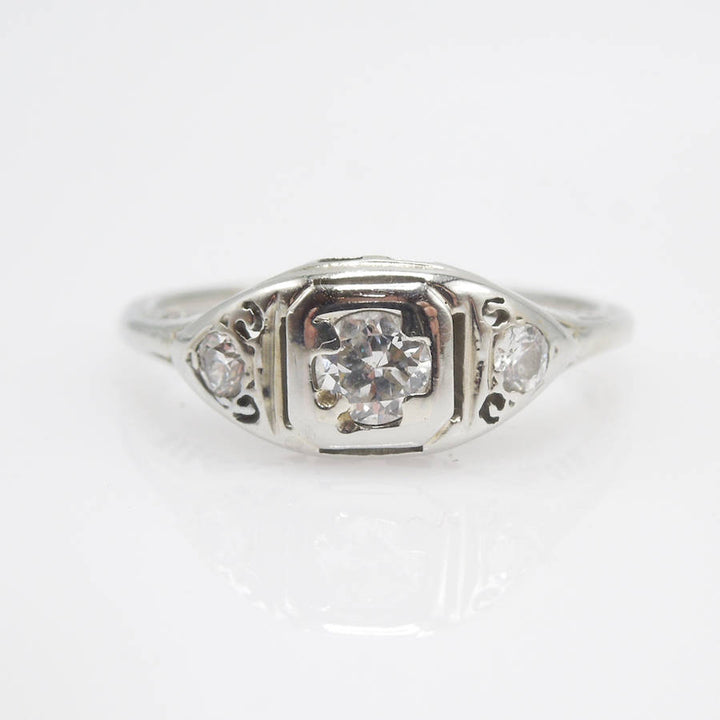 14K White Gold Art Deco Diamond Engagement Ring