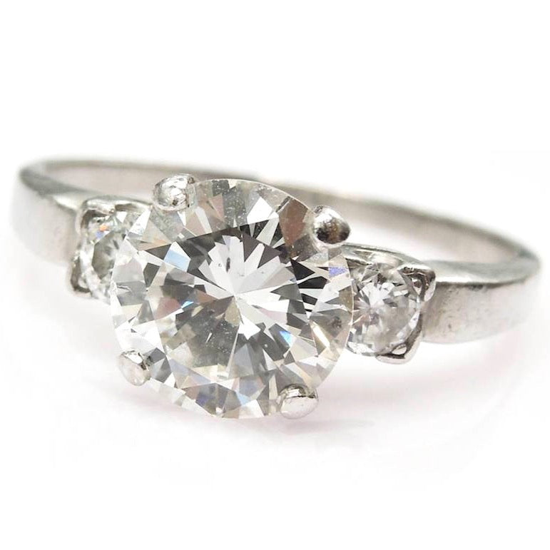Platinum Diamond Accented Solitaire Engagement Ring with 1.45ct Center
