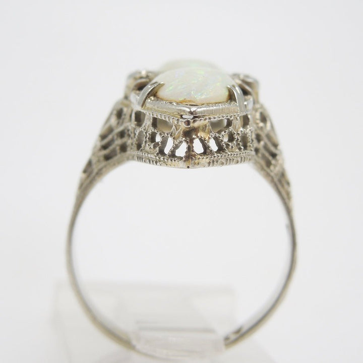 14K White Gold Ring with Pear Shaped Opals and Diamond Accents