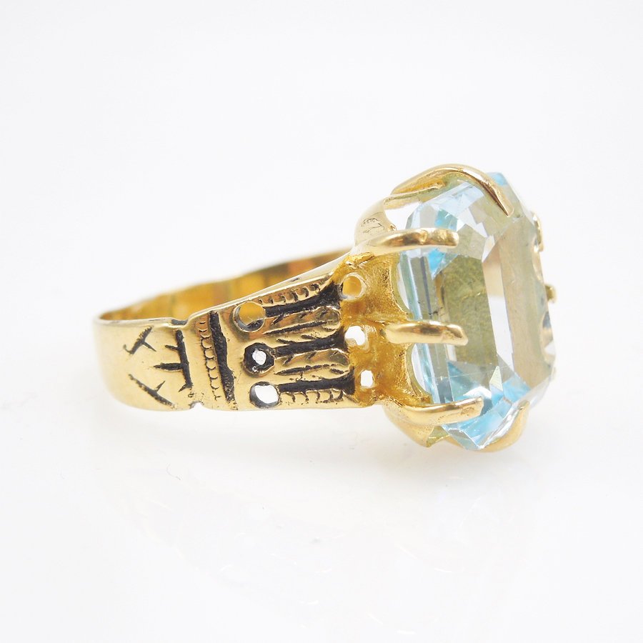 Victorian Style Emerald Cut Blue Topaz Ring - Vermeil (Gold & Sterling Silver)
