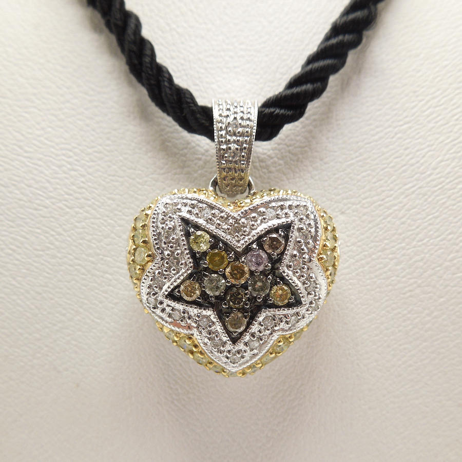 18K Yellow and White Gold Diamond Heart Necklace