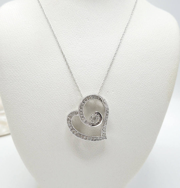 White Gold and Diamond Heart Necklace