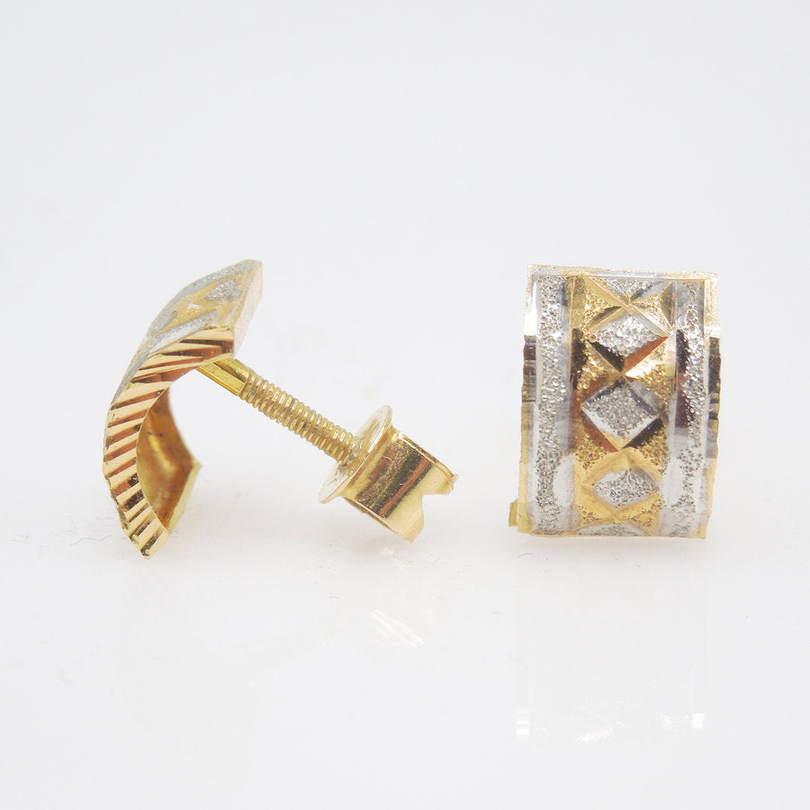 Handmade Vintage 18K Bicolor White and Yellow Gold Stud Earrings
