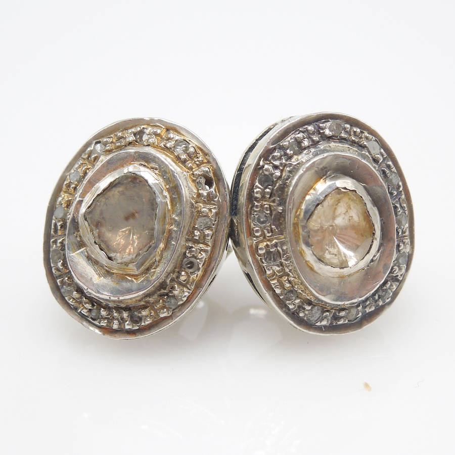 Sterling Silver and Vermeil Macle Diamond Stud Earrings