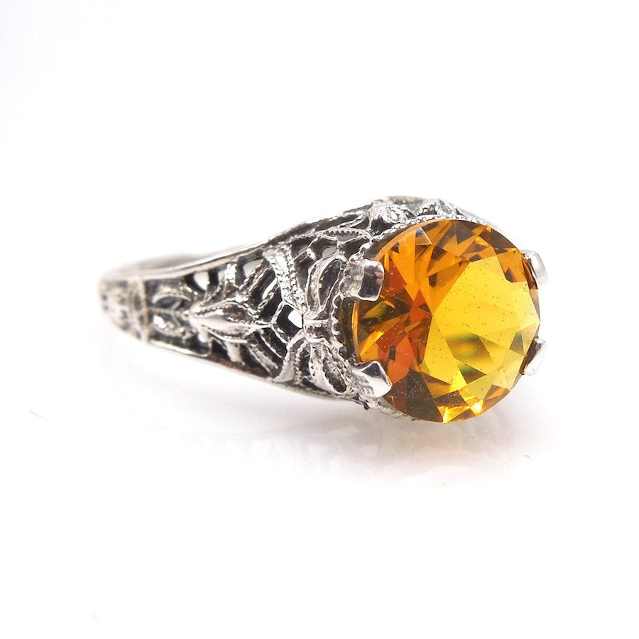 Art Deco Style Citrine Sterling Silver Filigree Mounting