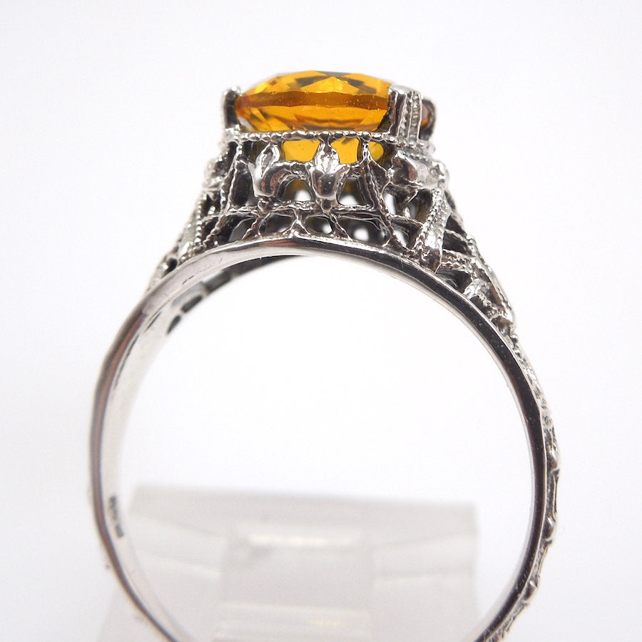Art Deco Style Citrine Sterling Silver Filigree Mounting