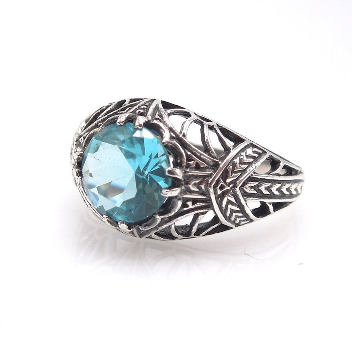 Large Aquamarine in Sterling Silver Filigree Ring
