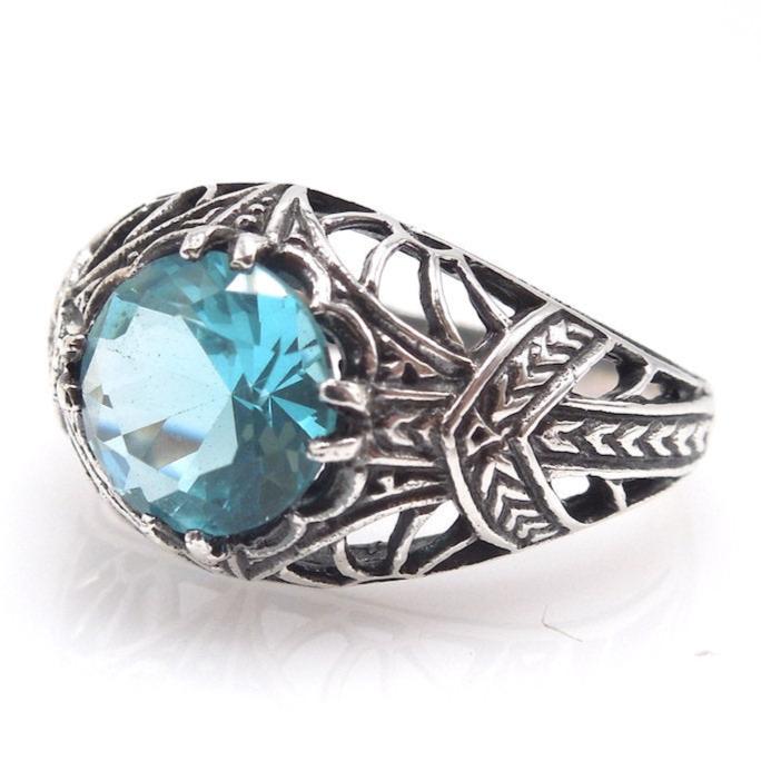 Large Aquamarine in Sterling Silver Filigree Ring