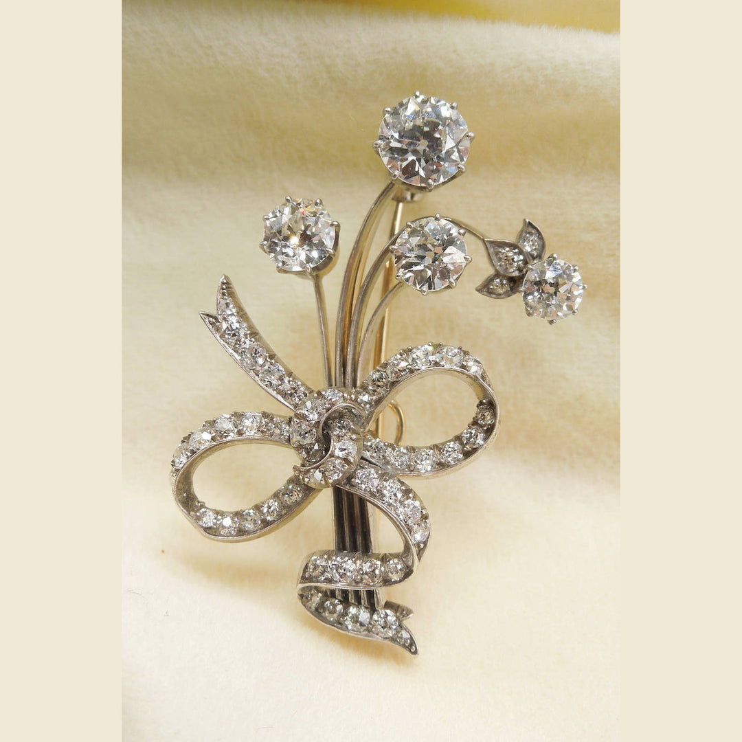 4 carat Diamond Flower Bundle Brooch in Gold and Platinum