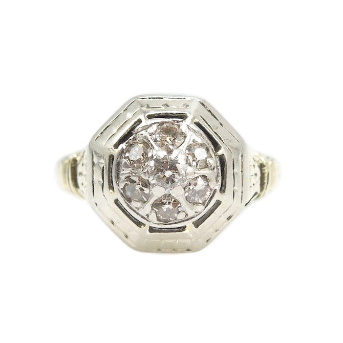 Antique Bicolor (Yellow Gold & White Gold) Diamond Cluster Ring