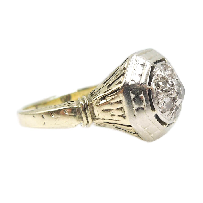 Antique Bicolor (Yellow Gold & White Gold) Diamond Cluster Ring