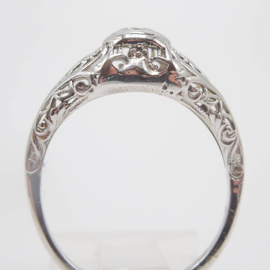 14K White Gold Art Deco Filigree Diamond Engagement Ring