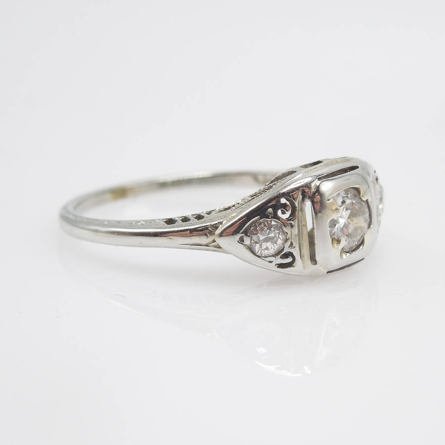 14K White Gold Art Deco Diamond Engagement Ring