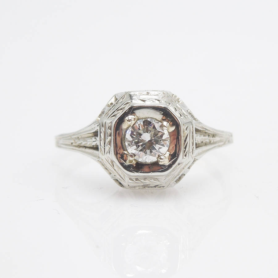 0.28ct Art Deco Diamond Engagement Ring in 14K White Gold