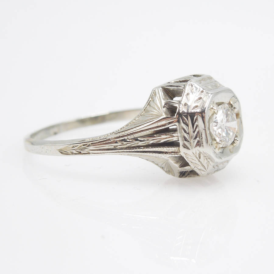 0.28ct Art Deco Diamond Engagement Ring in 14K White Gold