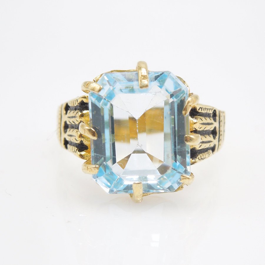 Victorian Style Emerald Cut Blue Topaz Ring - Vermeil (Gold & Sterling Silver)