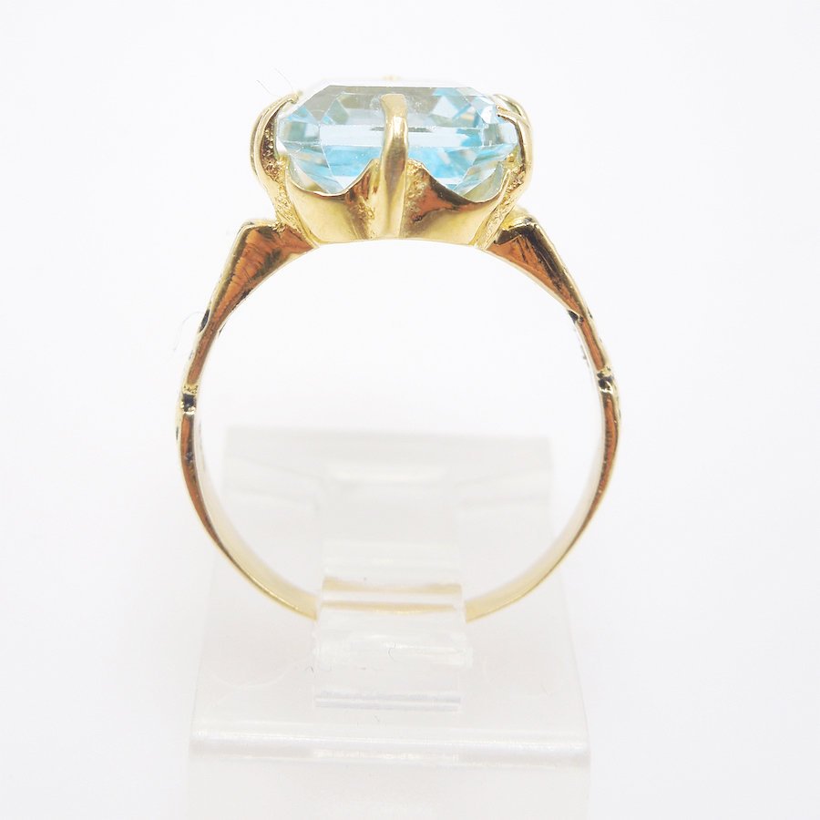 Victorian Style Emerald Cut Blue Topaz Ring - Vermeil (Gold & Sterling Silver)