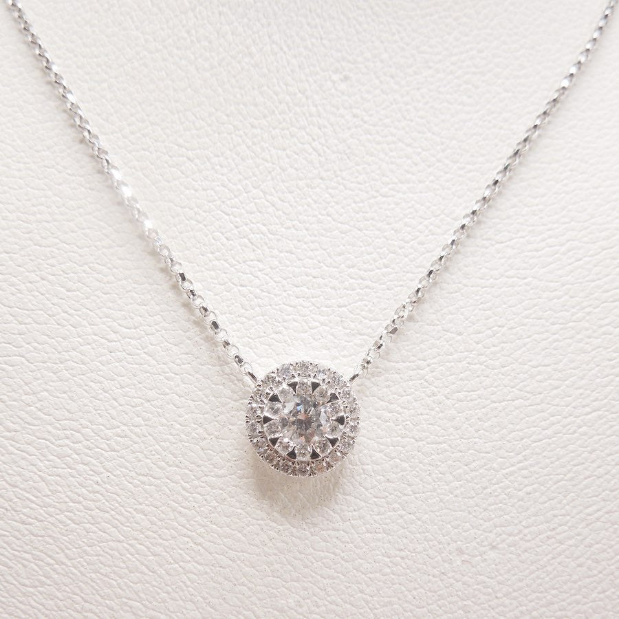 18K White Gold and Diamond Disk Necklace