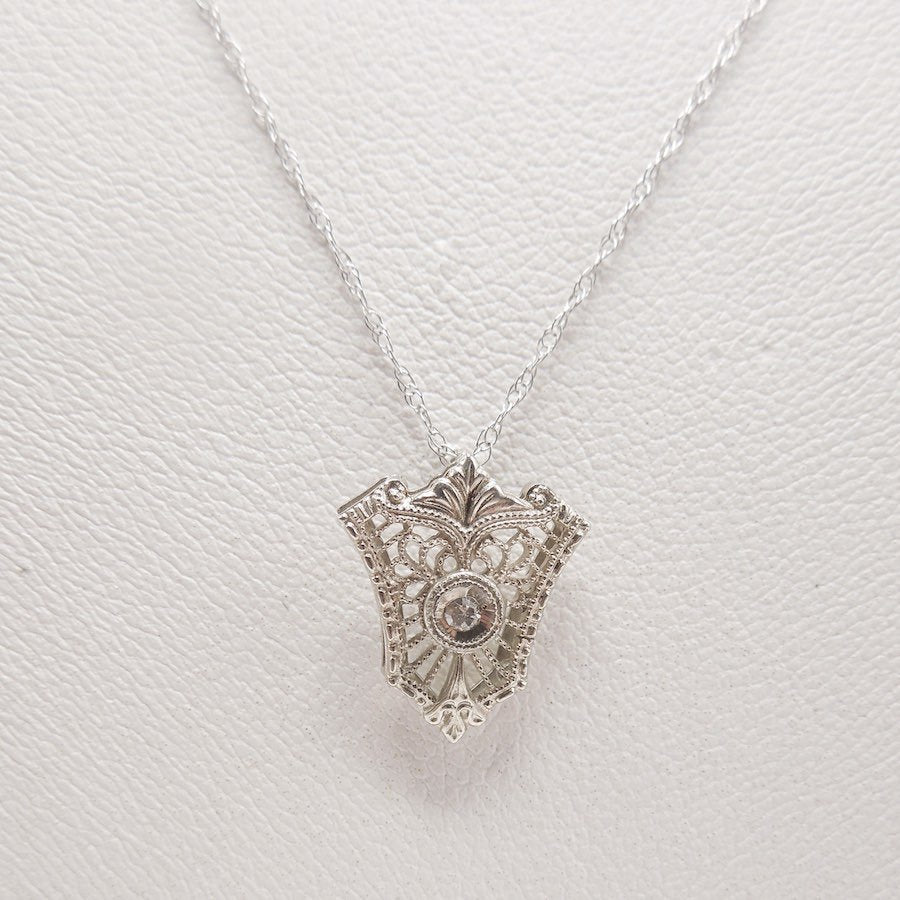 14K White Gold and Diamond Antique Filigree 18" Necklace