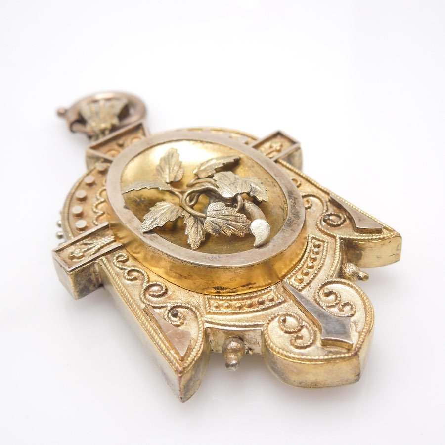 Mixed Gold and Metal Westlake/Etruscan Revival (late 1800s) Antique Gold Locket Pendant