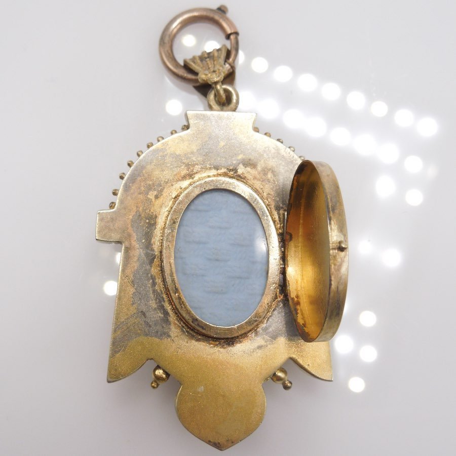 Mixed Gold and Metal Westlake/Etruscan Revival (late 1800s) Antique Gold Locket Pendant