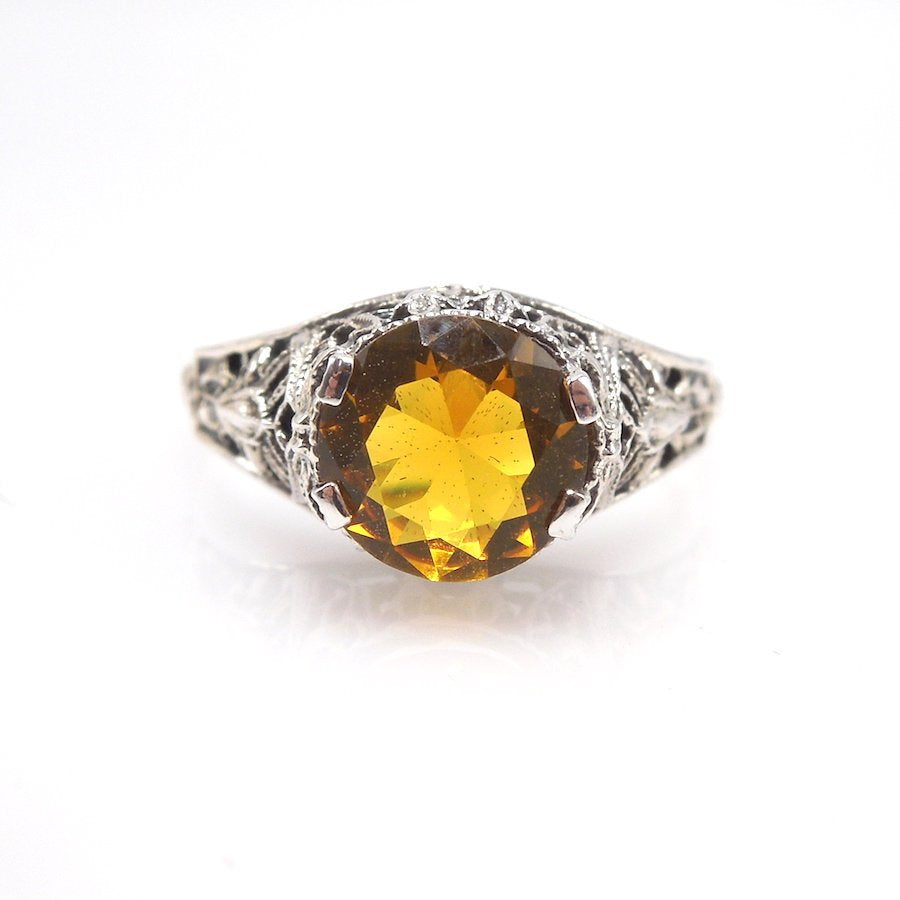 Art Deco Style Citrine Sterling Silver Filigree Mounting