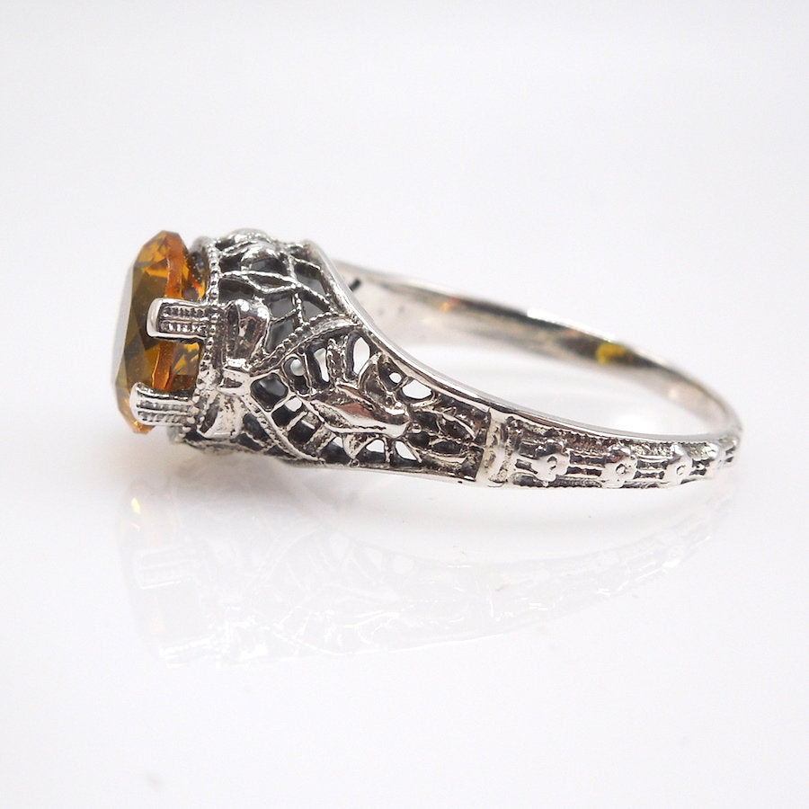 Art Deco Style Citrine Sterling Silver Filigree Mounting