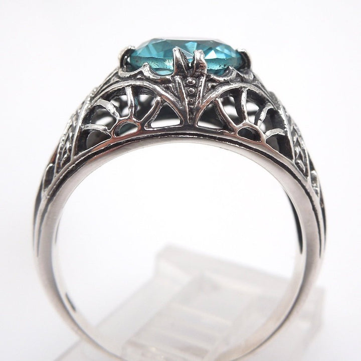 Large Aquamarine in Sterling Silver Filigree Ring