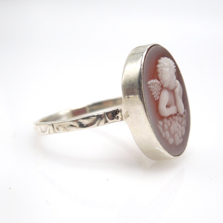 Italian Style Bezel Set Red Cameo in Sterling Silver Ring
