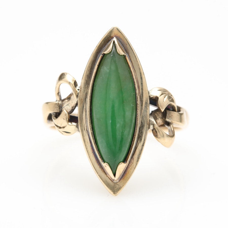 14K Yellow Gold and Jadeite Ring - Arts and Crafts Style - 1930s