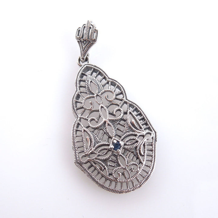 Sterling Silver Edwardian Style Filigree Sapphire Pendant