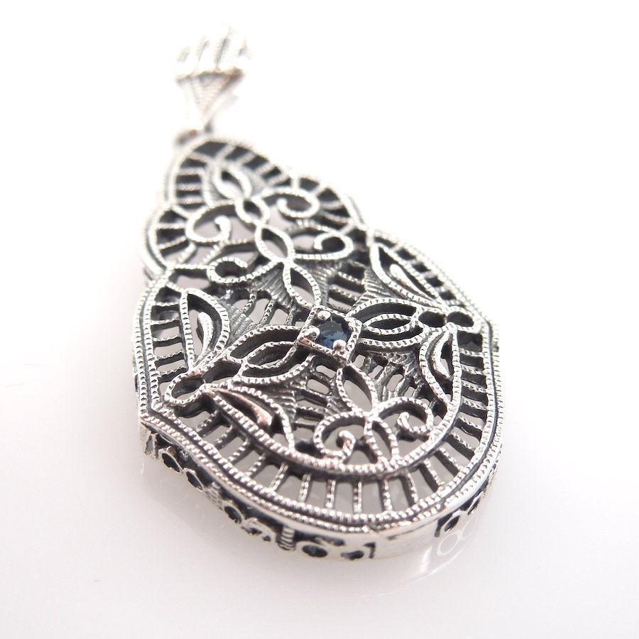 Sterling Silver Edwardian Style Filigree Sapphire Pendant