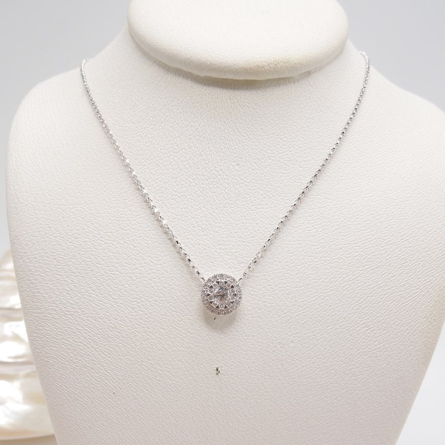 18K White Gold and Diamond Disk Necklace