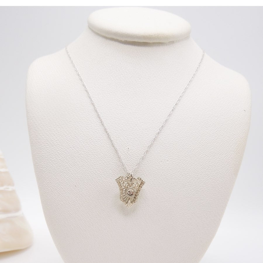 14K White Gold and Diamond Antique Filigree 18" Necklace