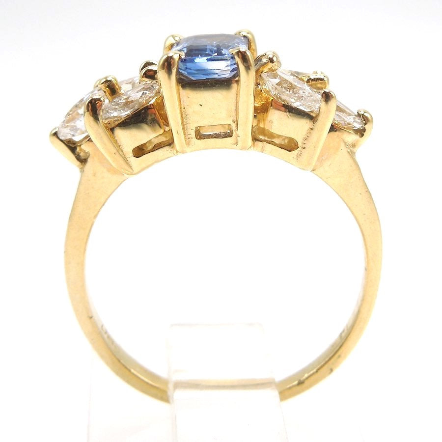Emerald Cut Sapphire and Marquise Cut Diamond Ring in Yellow Gold