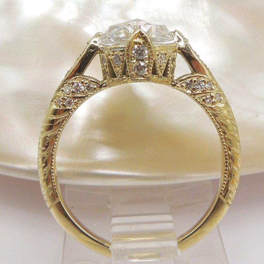 18K Yellow Gold Diamond Ring - The Compass Ring - with 7mm Rose Cut Diamond