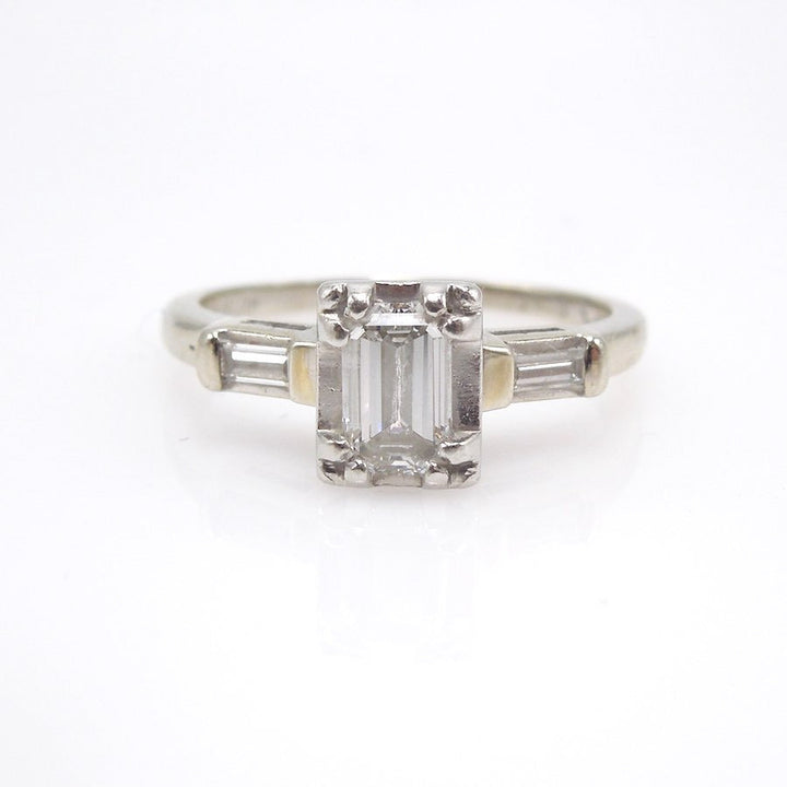 White Gold and Emerald Cut Diamond Engagement/Wedding Set with Baguettes