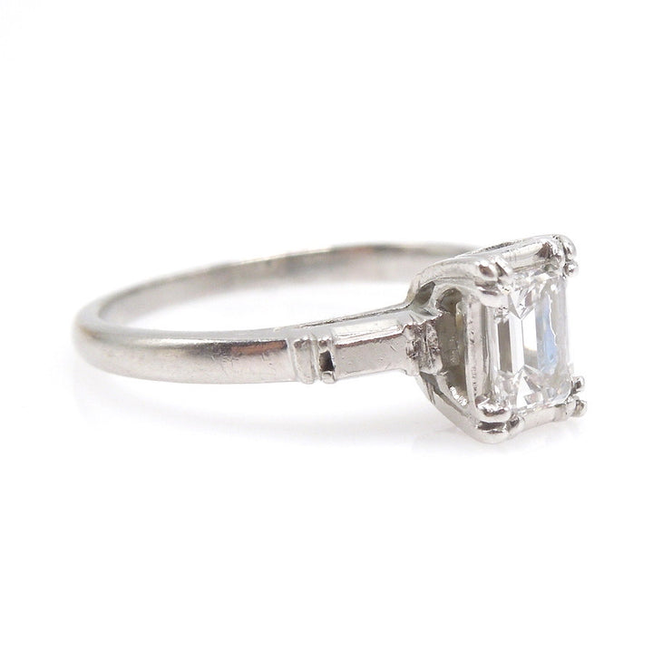 Retro 0.44ct Emerald Cut Solitaire Engagement Ring in Platinum with Wedding Band