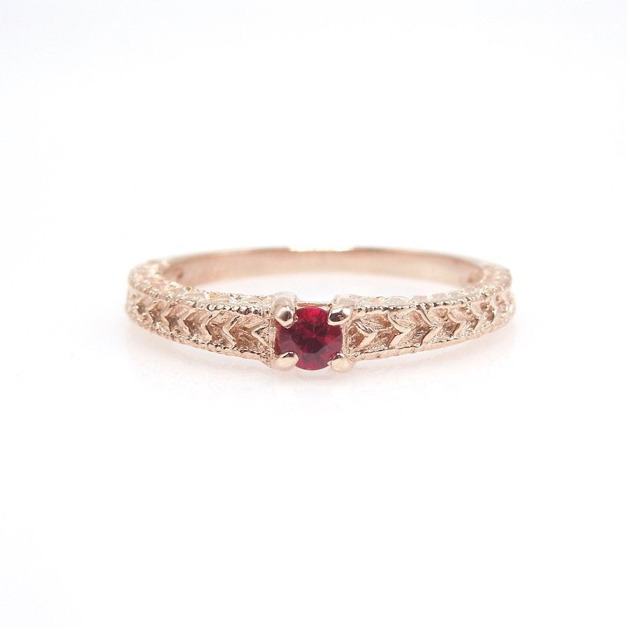 Art Deco Style 14K Rose Gold Band with Ruby