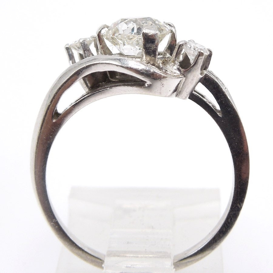 Antique Engagement 1.01 ct Old Mine Cut in 14K White Gold Bypass Ring